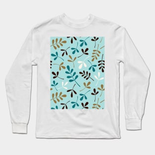 Assorted Leaf Silhouettes Teals Crm Brown Gld Long Sleeve T-Shirt